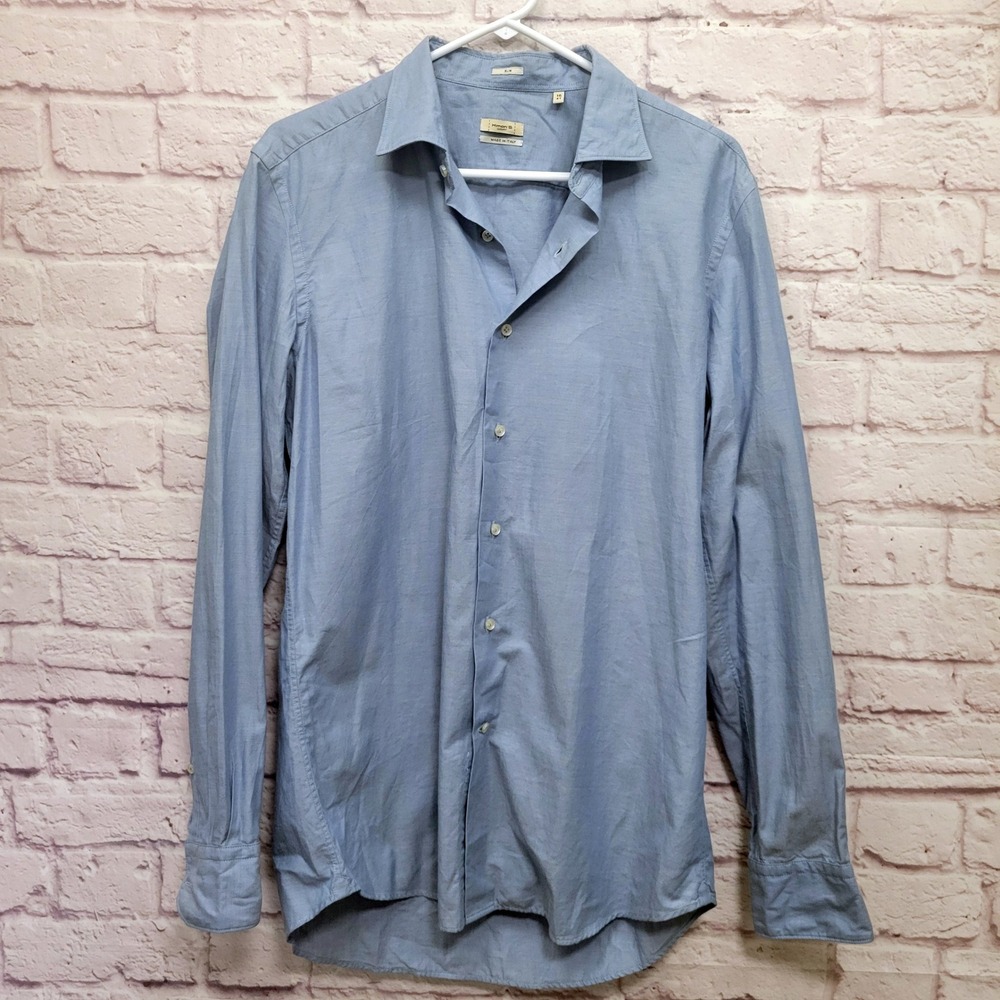 Himon's Luxury Italian Button Shirt Mens 41-16 (L) Slim Fit‎ Muted Light Blue